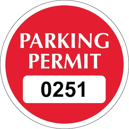 Lustre-Cal Static Cling Parking Permit Dark Red 2in x 2in  Circle Serialized 251-300, 50PK 253753SCL1RdDi0251